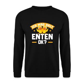 Ich mag halt Enten Ok? - Unisex Pullover - Schwarz - Vorne - Alina (178cm) & Michal (187cm)