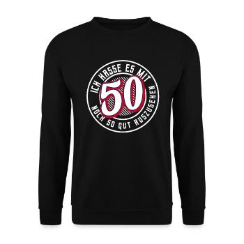 50. Geburtstag - Unisex Pullover - Schwarz - Vorne - Alina (178cm) & Michal (187cm)