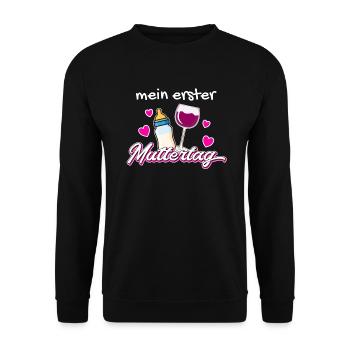 Mein Erster Muttertag - Unisex Pullover - Schwarz - Vorne - Alina (178cm) & Michal (187cm)