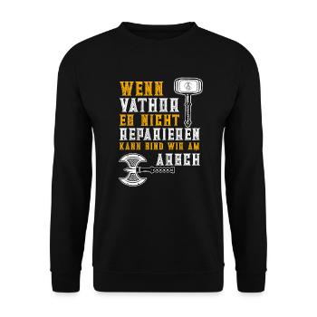 Wikinger Vatertag Vater Vathor Handwerker - Unisex Pullover - Schwarz - Vorne - Alina (178cm) & Michal (187cm)