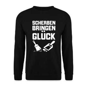 Scherben bringen Glück Ehemann Ehefrau POLTERABEND - Unisex Pullover - Schwarz - Vorne - Alina (178cm) & Michal (187cm)