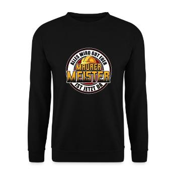 Handwerker Meister Maurer Maurermeister Prüfung - Unisex Pullover - Schwarz - Vorne - Alina (178cm) & Michal (187cm)