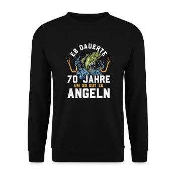 70. Geburtstag Angler - Unisex Pullover - Schwarz - Vorne - Alina (178cm) & Michal (187cm)