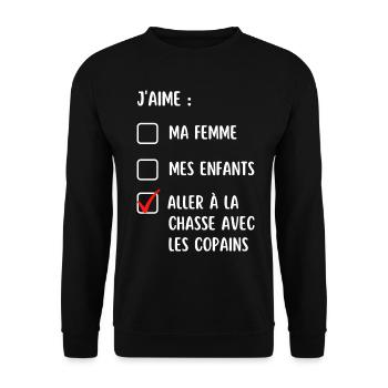 Cadeau humour chasse chasseur chasseuse drôle - Sweat-shirt Unisexe - noir - Devant - Alina (178cm) & Michal (187cm)