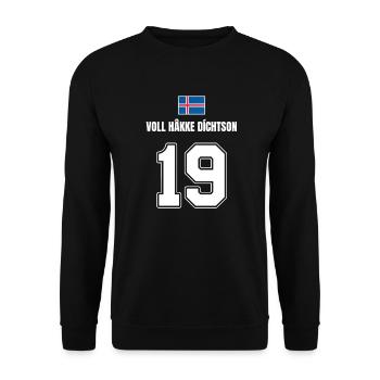 Fußball Island Sauf Trikot Voll Hakke Dichtson 19 - Unisex Pullover - Schwarz - Vorne - Alina (178cm) & Michal (187cm)