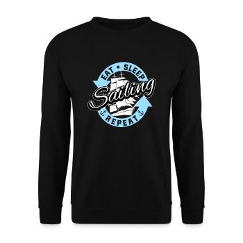 Segler Segelboot Eat Sleep Segeln Repeat - Unisex Pullover - Schwarz - Vorne - Alina (178cm) & Michal (187cm)