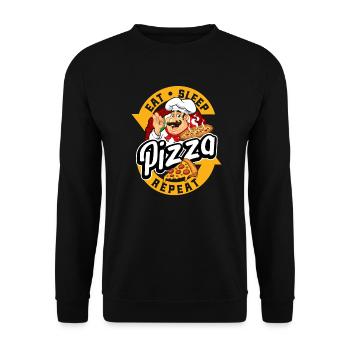 Pizzabäcker Pizzeria Eat Sleep Pizza Repeat - Unisex Pullover - Schwarz - Vorne - Alina (178cm) & Michal (187cm)