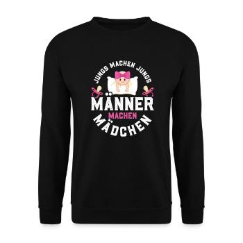 Geschenkidee für Papa Mann Geburt von Mädchen - Unisex Pullover - Schwarz - Vorne - Alina (178cm) & Michal (187cm)