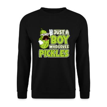 Lustiges Gurkenliebhaber Wortspiel Just a boy who - Unisex Pullover - Schwarz - Vorne - Alina (178cm) & Michal (187cm)