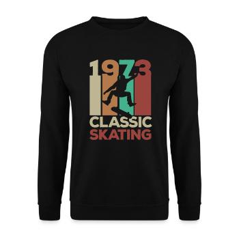 1973 Classic Vintage Skateboarder 50. Geburtstag - Unisex Pullover - Schwarz - Vorne - Alina (178cm) & Michal (187cm)