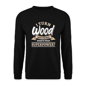 Upcycling Schreiner Holzbearbeitung - Unisex Pullover - Schwarz - Vorne - Alina (178cm) & Michal (187cm)