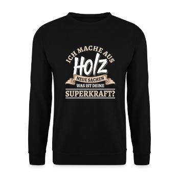 Upcycling Schreiner Holzbearbeitung - Unisex Pullover - Schwarz - Vorne - Alina (178cm) & Michal (187cm)