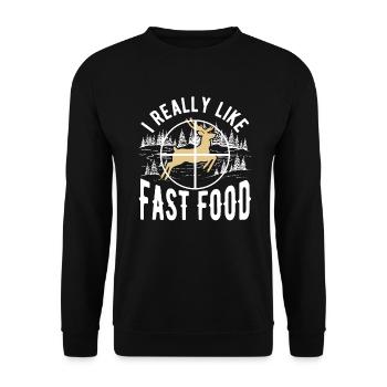 Chasse au cerf Les chasseurs de cerfs mangent plus de fast-food - Sweat-shirt Unisexe - noir - Devant - Alina (178cm) & Michal (187cm)