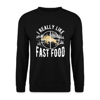 Chasse au cerf Le sanglier mange plus de fast-food - Sweat-shirt Unisexe - noir - Devant - Alina (178cm) & Michal (187cm)