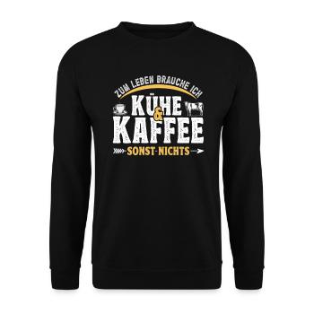 Landwirt Kuhbauer Kühe und Kaffee - Unisex Pullover - Schwarz - Vorne - Alina (178cm) & Michal (187cm)
