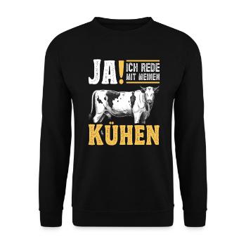 Landwirt Milchbauer Kuhbauer Rede mit Kühen - Unisex Pullover - Schwarz - Vorne - Alina (178cm) & Michal (187cm)
