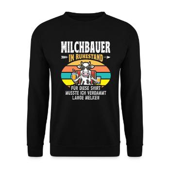 Landwirt Milchbauer Kuhbauer Rente Renteneintritt - Unisex Pullover - Schwarz - Vorne - Alina (178cm) & Michal (187cm)