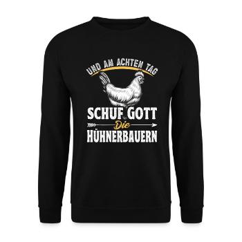 Hühnerbauer Huhn Hühner Gott - Unisex Pullover - Schwarz - Vorne - Alina (178cm) & Michal (187cm)