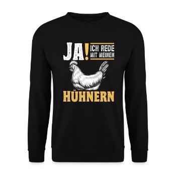 Hühnerbauer Huhn Hühner Gott - Unisex Pullover - Schwarz - Vorne - Alina (178cm) & Michal (187cm)