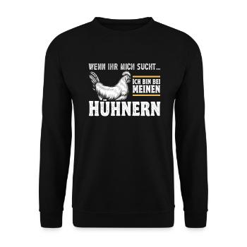 Hühnerbauer Huhn Bin bei meinen Hühnern - Unisex Pullover - Schwarz - Vorne - Alina (178cm) & Michal (187cm)