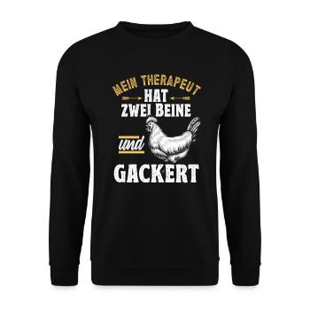 Hühnerbauer Huhn Hühner Therapeut - Unisex Pullover - Schwarz - Vorne - Alina (178cm) & Michal (187cm)