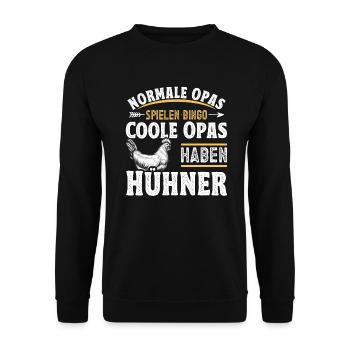 Hühnerbauer Huhn Coole Opas Haben Hühner - Unisex Pullover - Schwarz - Vorne - Alina (178cm) & Michal (187cm)