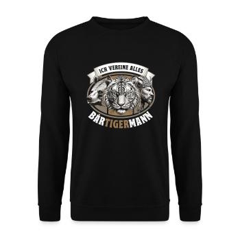 Vikinger Bär Tiger Mann Bärtigermann Wortspiel - Unisex Pullover - Schwarz - Vorne - Alina (178cm) & Michal (187cm)