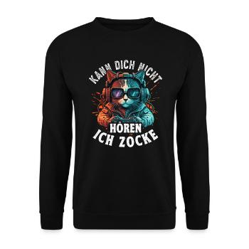 Kann Dich Nicht Hören Ich Zocke Zocker Headset - Unisex Pullover - Schwarz - Vorne - Alina (178cm) & Michal (187cm)