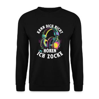 Kann Dich Nicht Hören Ich Zocke Zocker Headset - Unisex Pullover - Schwarz - Vorne - Alina (178cm) & Michal (187cm)