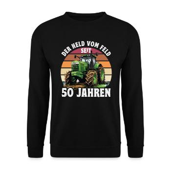 Der held Vom Feld Traktor 28 Geburtstag - Unisex Pullover - Schwarz - Vorne - Alina (178cm) & Michal (187cm)