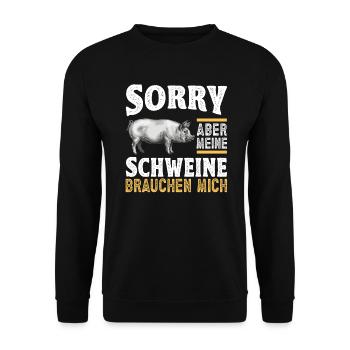 Landwirt Schwein Schweinebauer Spruch - Unisex Pullover - Schwarz - Vorne - Alina (178cm) & Michal (187cm)