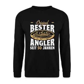 Funny Angler Hobby Angler Gift Idea for 50. - Unisex Sweatshirt - black - Front - Alina (178cm) & Michal (187cm)