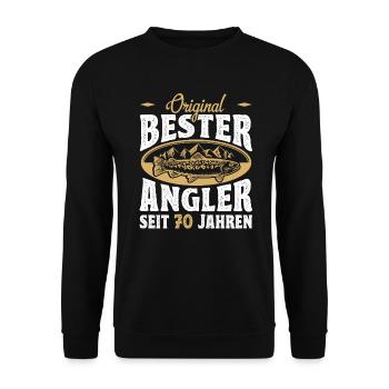 Funny Angler Hobby Angler Gift Idea for the 70th - Unisex Sweatshirt - black - Front - Alina (178cm) & Michal (187cm)