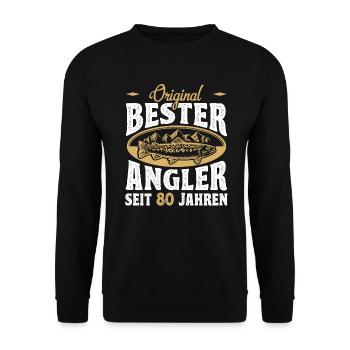 Funny Angler Hobby Angler Gift Idea for the 80th Anniversary - Unisex Sweatshirt - black - Front - Alina (178cm) & Michal (187cm)