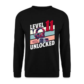 11E ANNIVERSAIRE GARÇON RETRO GAMER NIVEAU DE JEU - Sweat-shirt Unisexe - noir - Devant - Alina (178cm) & Michal (187cm)