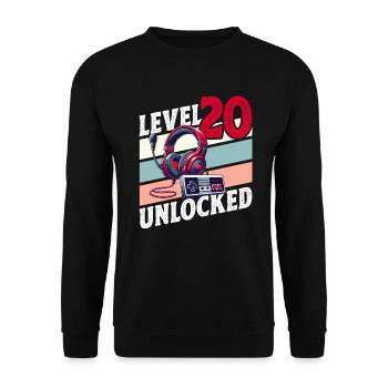 20E ANNIVERSAIRE HOMME RETRO GAMER NIVEAU DE JEU - Sweat-shirt Unisexe - noir - Devant - Alina (178cm) & Michal (187cm)