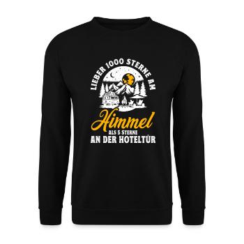 Camping Lieber 1000 Sterne am Himmel als 5 Sterne - Unisex Pullover - Schwarz - Vorne - Alina (178cm) & Michal (187cm)