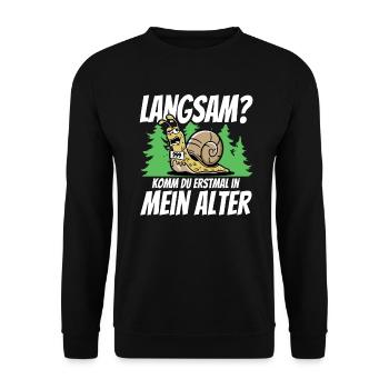 Rennschnecke Spruch Laufteam Jogger Marathon - Unisex Pullover - Schwarz - Vorne - Alina (178cm) & Michal (187cm)