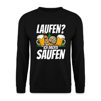 Rennschnecke Spruch Laufen ich dachte saufen - Unisex Pullover - Schwarz - Vorne - Alina (178cm) & Michal (187cm)