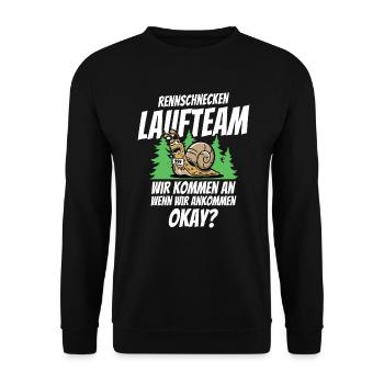 Rennschnecken Laufteam Wir kommen an wenn wir - Unisex Pullover - Schwarz - Vorne - Alina (178cm) & Michal (187cm)