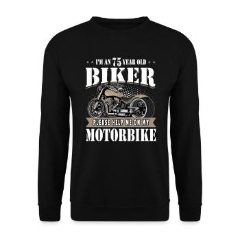 75. Biker Geburtstagsgeschenke Vintage Motorrad - Unisex Pullover - Schwarz - Vorne - Alina (178cm) & Michal (187cm)
