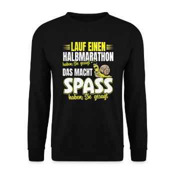 Laufen Joggen Laufshirt Herren Damen Halbmarathon - Unisex Pullover - Schwarz - Vorne - Alina (178cm) & Michal (187cm)