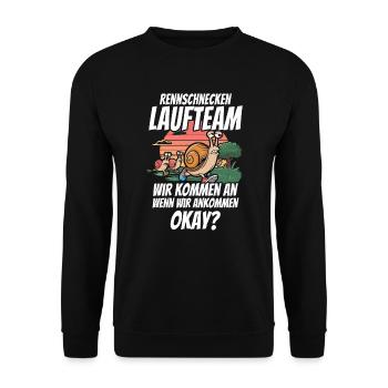 Rennschnecken Laufteam Laufen Joggen Marathon - Unisex Pullover - Schwarz - Vorne - Alina (178cm) & Michal (187cm)