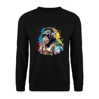 Affe mit Kopfhörer Sonnenbrille Tracht - Unisex Pullover - Schwarz - Vorne - Alina (178cm) & Michal (187cm)
