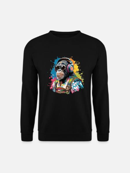 Affe mit Kopfhörer Sonnenbrille Tracht - Unisex Pullover - Schwarz