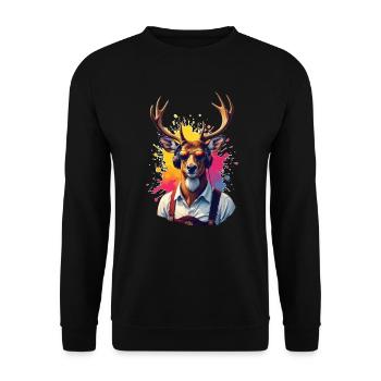 Fest Tracht Hirsch mit Kopfhörer Sonnenbrille - Unisex Pullover - Schwarz - Vorne - Alina (178cm) & Michal (187cm)