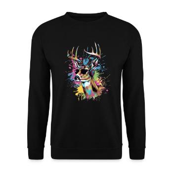 Pop Art Hirsch mit Kopfhörer Sonnenbrille Fest - Unisex Pullover - Schwarz - Vorne - Alina (178cm) & Michal (187cm)