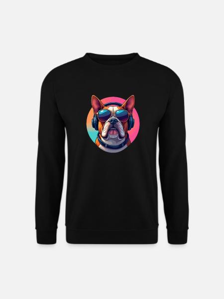Englische Bulldogge Sonnenbrille Kopfhörer im Pop - Unisex Pullover - Schwarz