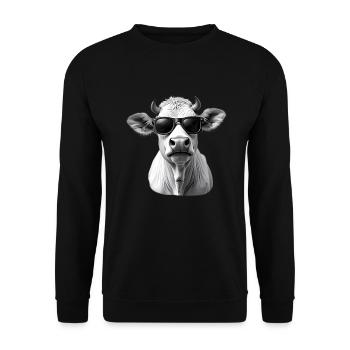 Kuh mit Sonnenbrille Tier Motiv Kunst Kühe - Unisex Pullover - Schwarz - Vorne - Alina (178cm) & Michal (187cm)