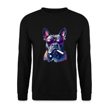 Bulldog Smoking a Cigar Animal Motif Art - Unisex Sweatshirt - black - Front - Alina (178cm) & Michal (187cm)